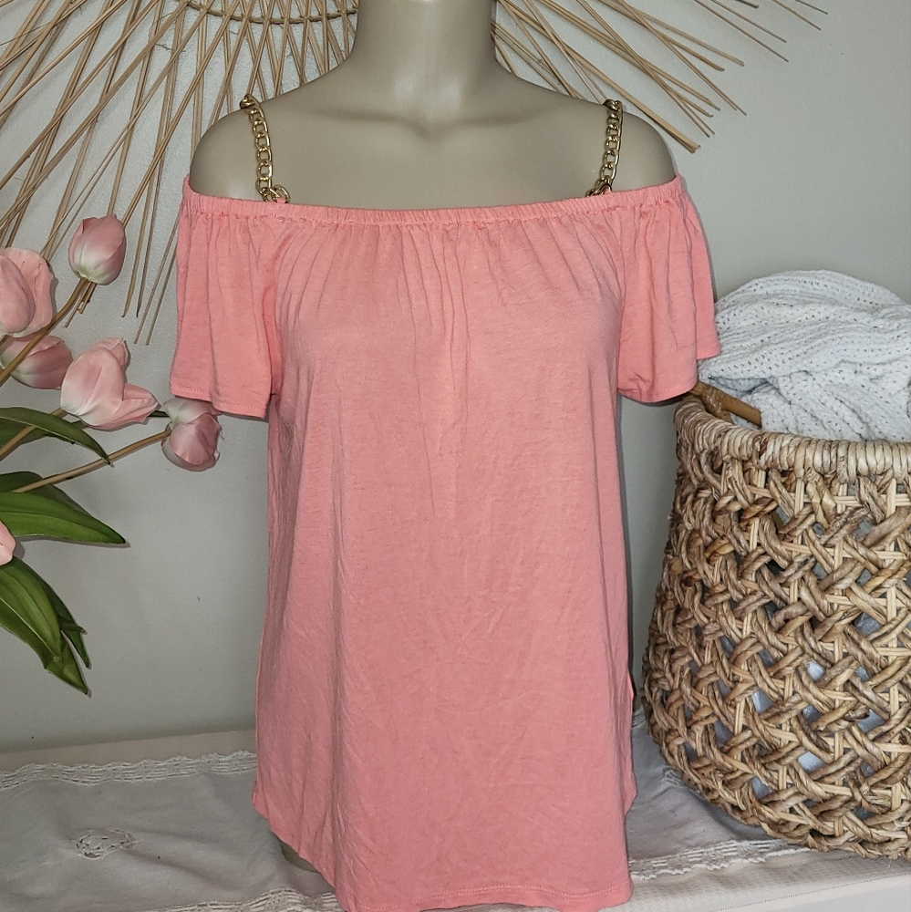Nwt Michael kors Pink Ruched Chain Shoulders Top Medium